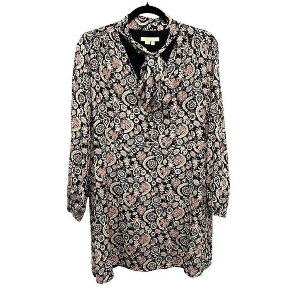 Boden Black Gold Paisley Metallic Lurex Tie Neck Mini Dress Pockets US 12 D0440 - Picture 4 of 12